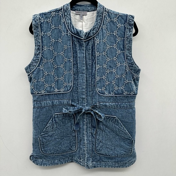 Conditions Apply Jackets & Blazers - Conditions Apply blue denim lined quilted embroidered woman’s tie vest. LARGE